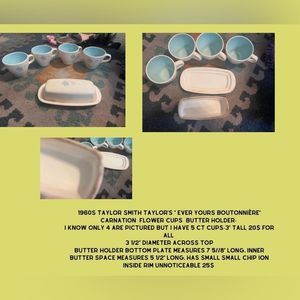 5 Vintage Taylor Smith Tea Cups and butter dish